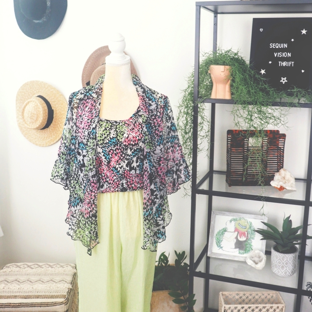 Monarch Butterfly pleated top and kimono cardigan